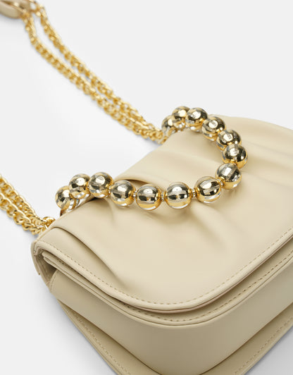 R1110 Katty Büzgülü Hatlara Sahip İnci Saplı Deri Kadın Çanta