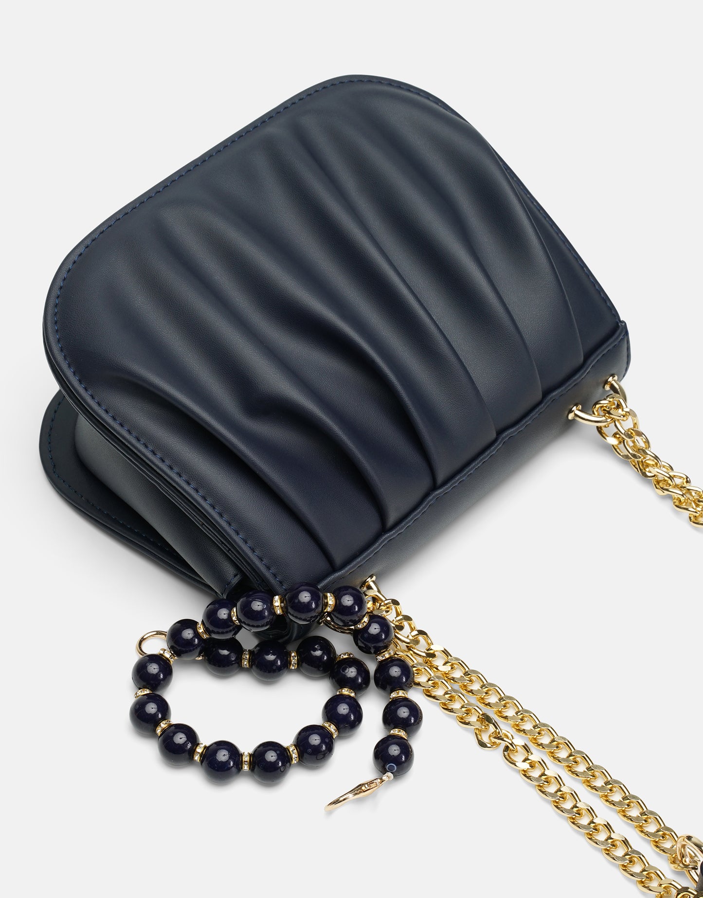 R1110 Katty Büzgülü Hatlara Sahip İnci Saplı Deri Kadın Çanta