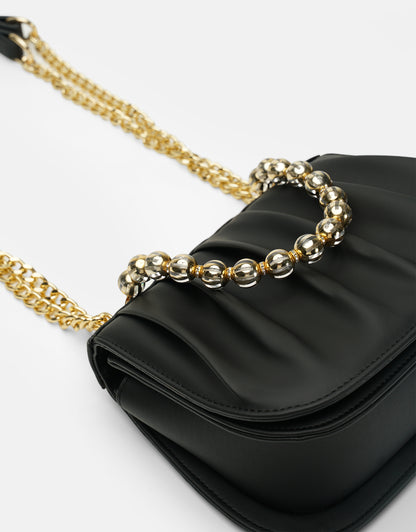 R1110 Katty Büzgülü Hatlara Sahip İnci Saplı Deri Kadın Çanta