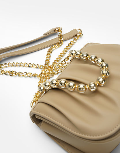 R1110 Katty Büzgülü Hatlara Sahip İnci Saplı Deri Kadın Çanta